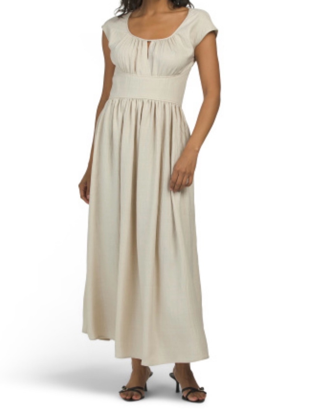 Max Studio Cream Maxi Dress with Smocked Waist